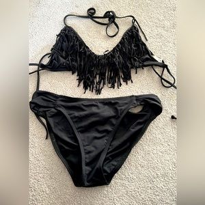 L* Space Black Fringe Bikini Medium